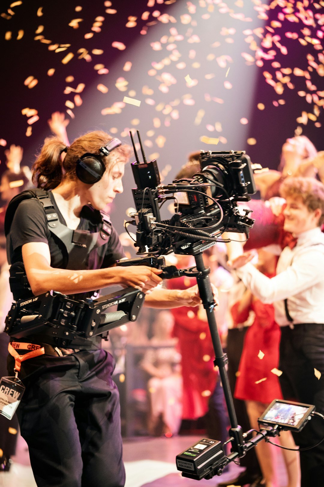 Production team celebrating after a successful live broadcast